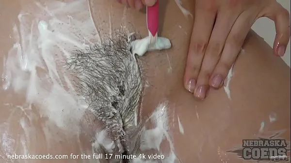 XXX 22yo blonde lucia shaving her hairy pussy then glass dildo shower masturbate top Videos